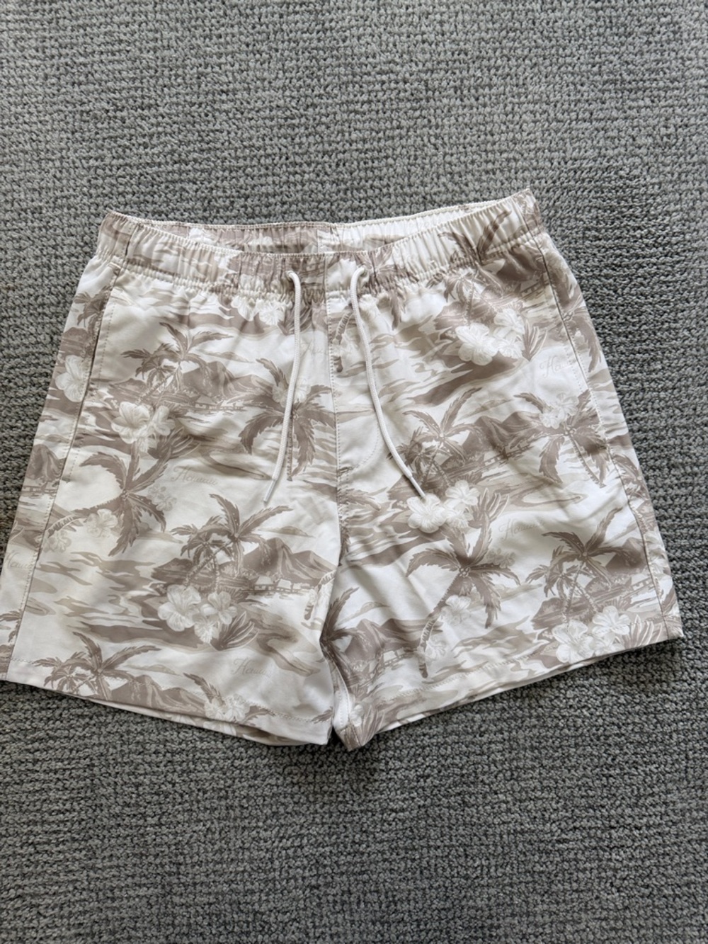 Hollister Beige Tropical-Pattern Swim Shorts